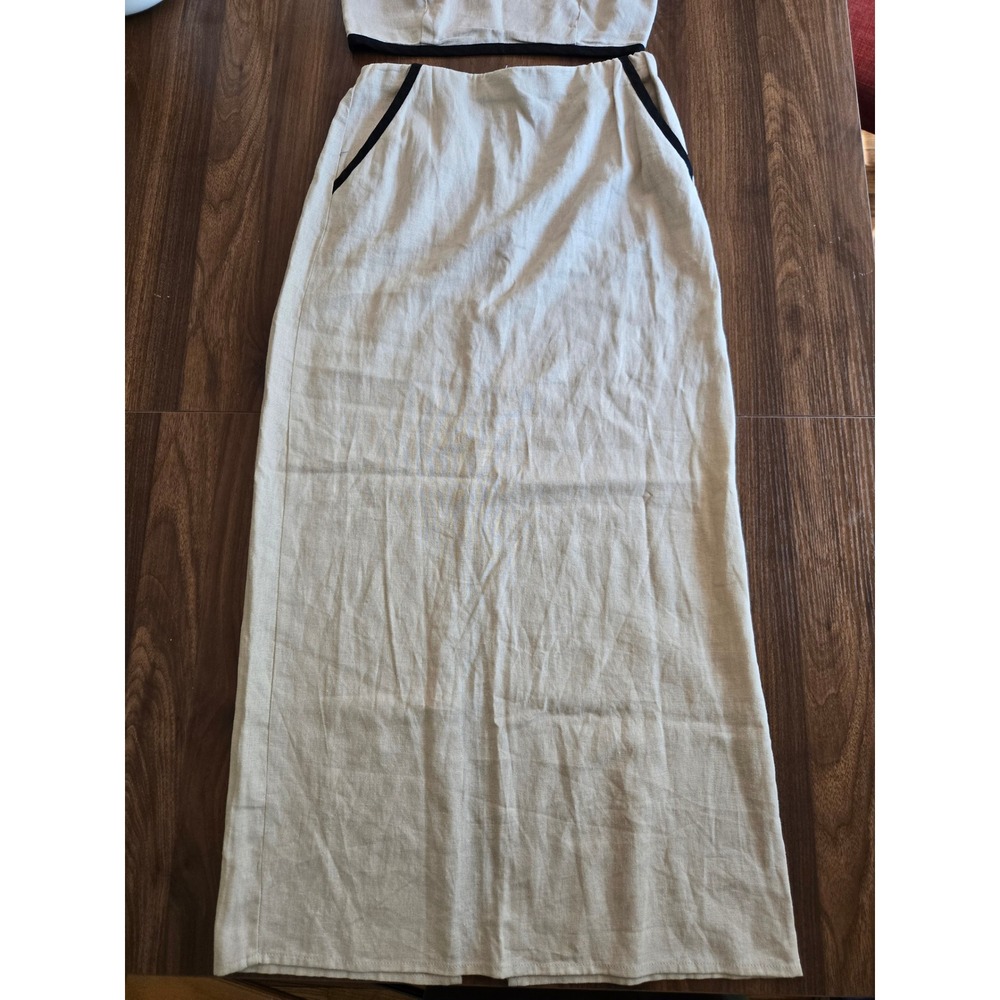House of Harlow 1960 Linen Blend 2 Piece Crop Top Maxi Skirt Set Beige XS - Picture 2 of 8